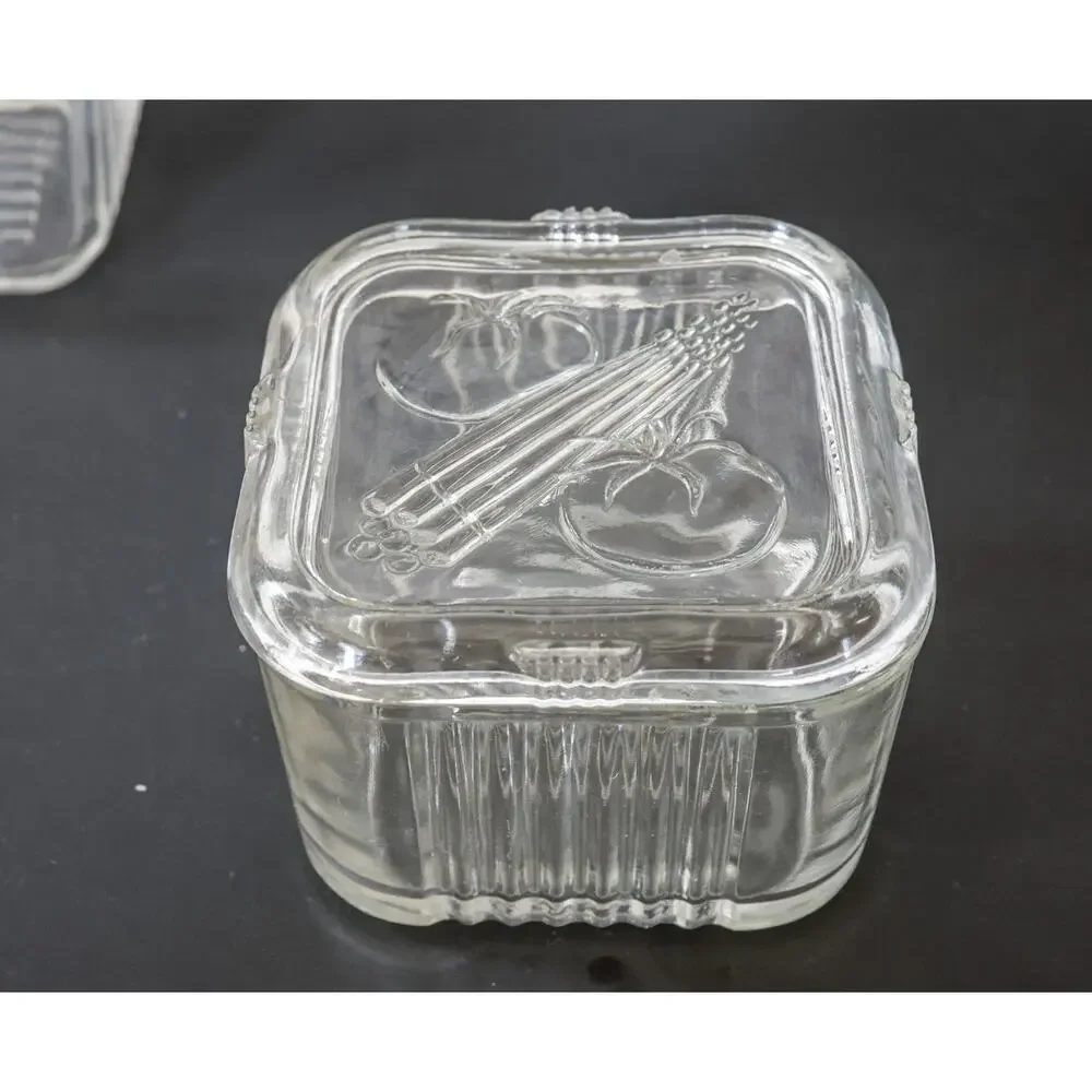 VTG Federal Glass Refrigerator Dish Set 2 Square Retro Midcentury Cottage Farm